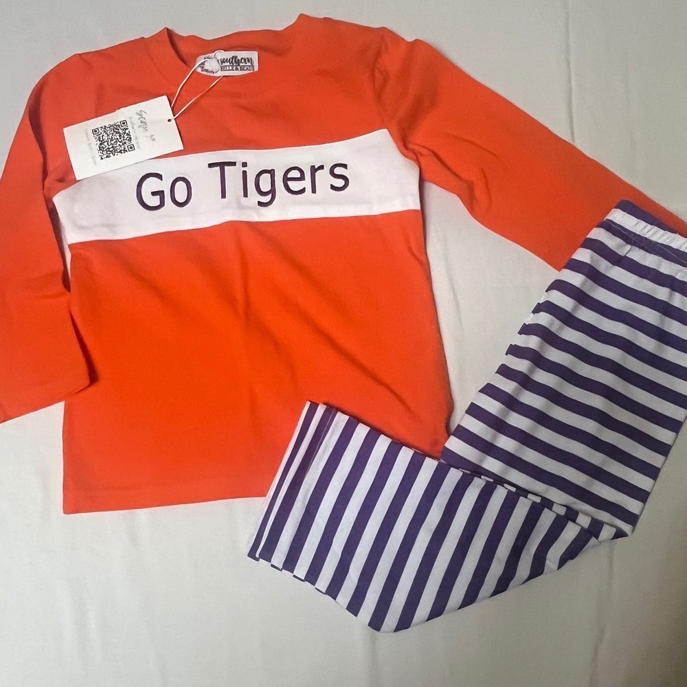 Southern Belle & Beaus Kids 2T Clemson Go Tigers Orange Purple Striped Set